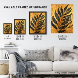 "Artery8 Black on Gold Plant Lover Leaf Imprint Painting Framed Art Print - Size: W12"" x H16""" - thumbnail 3