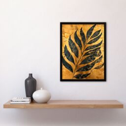 "Artery8 Black on Gold Plant Lover Leaf Imprint Painting Framed Art Print - Size: W12"" x H16""" - thumbnail 4