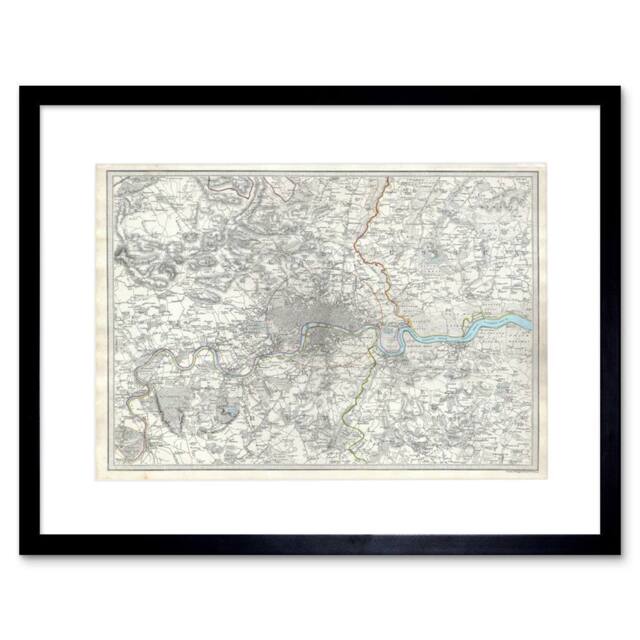 "Artery8 Map Illustrated Antique Sduk London Home Decor 12x16"" Framed Art Print in White - Size: W12"" x H16""" - image 1