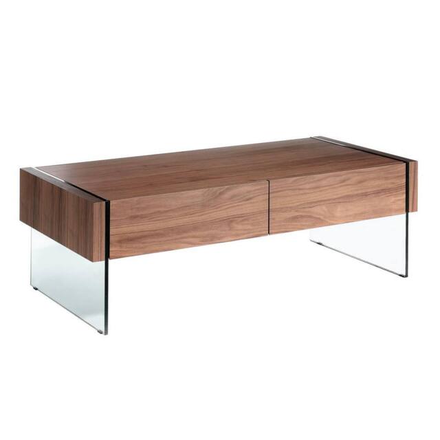 Angel Cerda Walnut Veneer Rectangular Coffee Table with Tempered in Brown - image 1