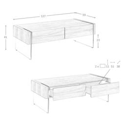 Angel Cerda Walnut Veneer Rectangular Coffee Table with Tempered in Brown - thumbnail 8