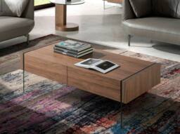 Angel Cerda Walnut Veneer Rectangular Coffee Table with Tempered in Brown - thumbnail 3
