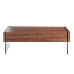 Angel Cerda Walnut Veneer Rectangular Coffee Table with Tempered in Brown - thumbnail 2