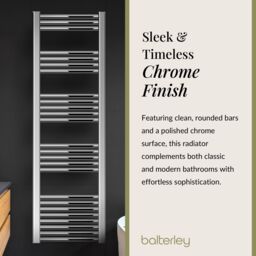 Balterley Straight Heated Towel Rail Radiator, 353W, 400 x 1600mm, Chrome in Silver - thumbnail 6