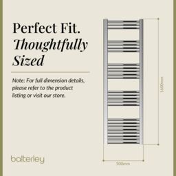 Balterley Straight Heated Towel Rail Radiator, 353W, 400 x 1600mm, Chrome in Silver - thumbnail 5