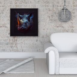 Warren Reed - Designer Rhino Face Splashart Framed Canvas in Black - Size: w10 inch x h10 inch - thumbnail 2