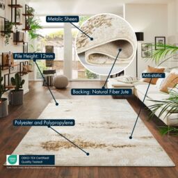 Desire Rugs Onyx Modern Abstract Area Rug - Stylish Sprayed Design for Elegant Interiors in Beige - Size: 200 cm x 290 cm - thumbnail 6