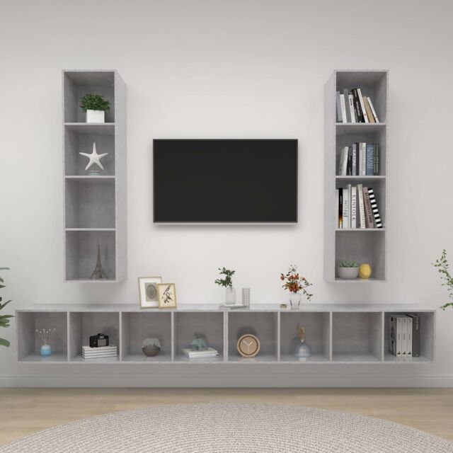 Berkfield Home Wall-mounted TV Cabinets 4 pcs Concrete Grey Engineered Wood - image 1