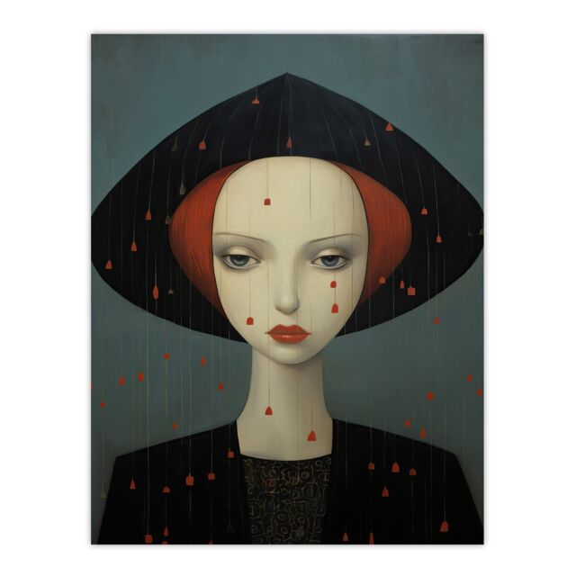 "Wee Blue Coo Wall Art Print Don't Rain On My Parade Red Haired Woman Living Room in Black - Size: W24"" x H32""" - image 1