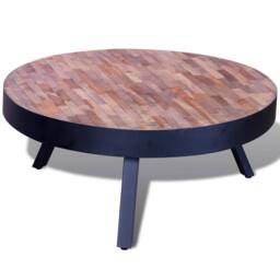Berkfield Home Coffee Table Round Reclaimed Teak Wood in Black - thumbnail 1