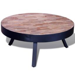 Berkfield Home Coffee Table Round Reclaimed Teak Wood in Black - thumbnail 2