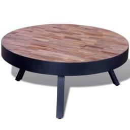 Berkfield Home Coffee Table Round Reclaimed Teak Wood in Black - thumbnail 3