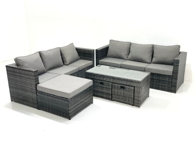 Fimous Garden Outdoor Rattan Furniture Set with Sofa Coffee table 3 Footstools Dark Grey Mixed - image 1