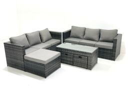 Fimous Garden Outdoor Rattan Furniture Set with Sofa Coffee table 3 Footstools Dark Grey Mixed - thumbnail 2