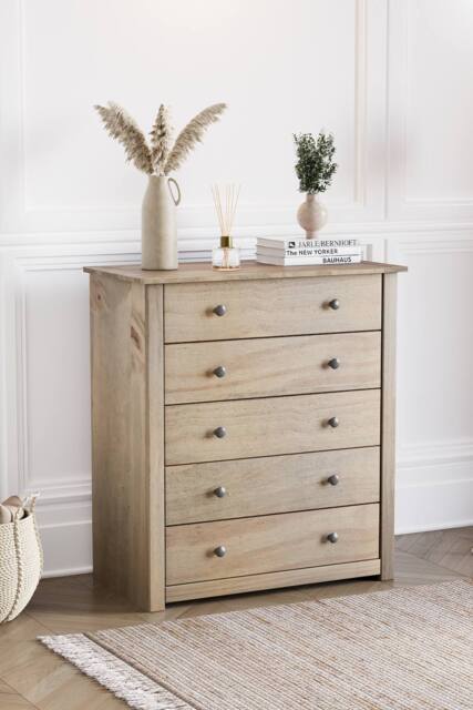 HD Designs Panama Solid Pine 5 Drawer Chest Storage Bedroom Furniture in Brown - image 1