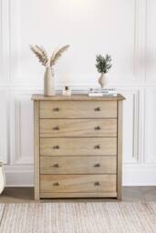 HD Designs Panama Solid Pine 5 Drawer Chest Storage Bedroom Furniture in Brown - thumbnail 2
