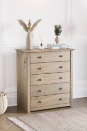 HD Designs Panama Solid Pine 5 Drawer Chest Storage Bedroom Furniture in Brown