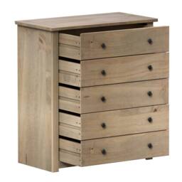 HD Designs Panama Solid Pine 5 Drawer Chest Storage Bedroom Furniture in Brown - thumbnail 7