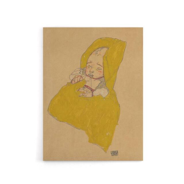 "Artery8 Infant Portrait in a Changing Pad Schiele Canvas Wall Art Print in Beige - Size: W12"" x H16""" - image 1