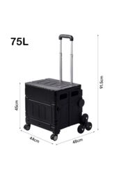 H&O Direct 75L Folding Shopping Cart Plastic Stairs Climbing Trolley Cart in Black - thumbnail 5