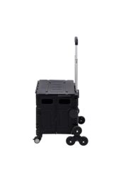 H&O Direct 75L Folding Shopping Cart Plastic Stairs Climbing Trolley Cart in Black - thumbnail 6