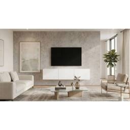 PAWNORA TV Unit Wall Mounted Floating Cabinet 3 Cabintes - 180cm in White - thumbnail 3