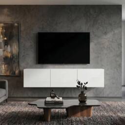 PAWNORA TV Unit Wall Mounted Floating Cabinet 3 Cabintes - 180cm in White