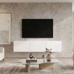 PAWNORA TV Unit Wall Mounted Floating Cabinet 3 Cabintes - 180cm in White - thumbnail 4