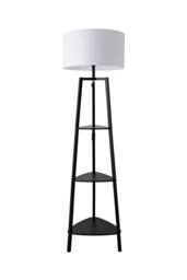 ValueLights Hiru Black 3 Tier Wooden Shelf Floor Lamp with Large Drum Shade in White - thumbnail 6