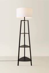 ValueLights Hiru Black 3 Tier Wooden Shelf Floor Lamp with Large Drum Shade in White - thumbnail 3