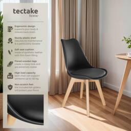 tectake Dining Chair Set Frederikke Set Of 6 - Black - Size: 6 Pack - thumbnail 2