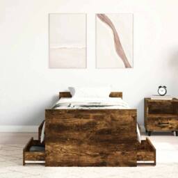 Berkfield Home Durable Bed Frame with Headboard & Footboard Smoked Oak 75x190 in Brown - Size: Small Single - thumbnail 1