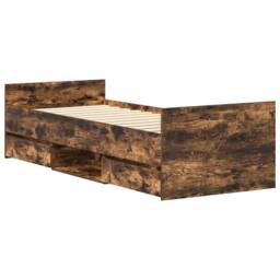 Berkfield Home Durable Bed Frame with Headboard & Footboard Smoked Oak 75x190 in Brown - Size: Small Single - thumbnail 4