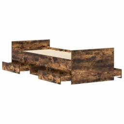 Berkfield Home Durable Bed Frame with Headboard & Footboard Smoked Oak 75x190 in Brown - Size: Small Single - thumbnail 5