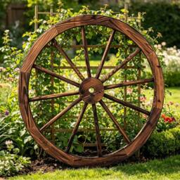 Gr8 Garden Set of 2 76cm Rustic Wooden Garden Wagon Wheels in Brown - thumbnail 4