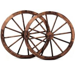 Gr8 Garden Set of 2 76cm Rustic Wooden Garden Wagon Wheels in Brown - thumbnail 2