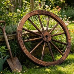 Gr8 Garden Set of 2 76cm Rustic Wooden Garden Wagon Wheels in Brown - thumbnail 5
