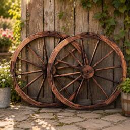 Gr8 Garden Set of 2 76cm Rustic Wooden Garden Wagon Wheels in Brown - thumbnail 6