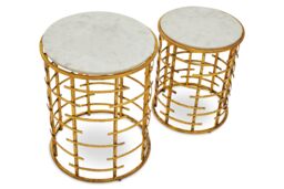 Orsina Distinctive Set Of 2 Tables With Jupiter Base, Metallic Nesting Table, old Finish Bedside Table For Bedroom in White - thumbnail 4