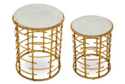 Orsina Distinctive Set Of 2 Tables With Jupiter Base, Metallic Nesting Table, old Finish Bedside Table For Bedroom in White - thumbnail 3