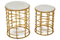 Orsina Distinctive Set Of 2 Tables With Jupiter Base, Metallic Nesting Table, old Finish Bedside Table For Bedroom in White