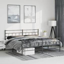 Berkfield Home Metal Bed Frame with Headboard & Footboard Black 193x203 cm - thumbnail 2
