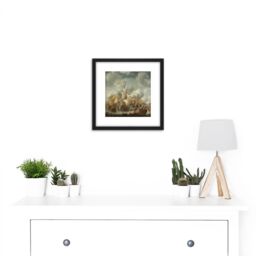 Artery8 Abrahamsz Beerstraten Battle Of Terheide Painting 8X8 Inch Square Wooden Framed Wall Art Print Picture with Mount in Black - thumbnail 2