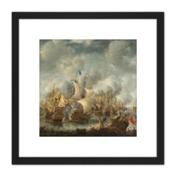 Artery8 Abrahamsz Beerstraten Battle Of Terheide Painting 8X8 Inch Square Wooden Framed Wall Art Print Picture with Mount in Black - thumbnail 1