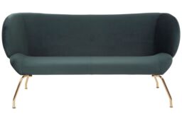 Orsina Green 2 Seat Sofa with Gold Metal Legs, Curved Backrest Upholstered Fabric Couch, Modern Two Seater Sofa - thumbnail 3