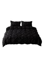 Living and Home Textured Pinch Pleat Duvet Cover Set 3 Pcs with Pillowcases in Black - Size: King - thumbnail 4