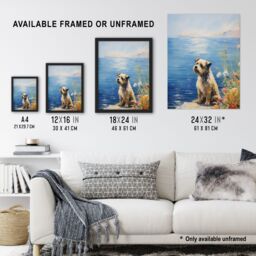 Artery8 Border Terrier On Coastal Cliff Claude Monet Style Dog Oil Painting Art Print Framed Poster Wall Decor in Black - Size: A4 - thumbnail 3