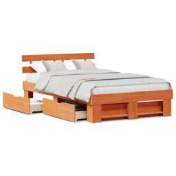 Berkfield Home with Drawer with Headboard with Storage Wax brown 120 x 190 cm Solid wood - thumbnail 4