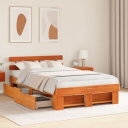 Berkfield Home with Drawer with Headboard with Storage Wax brown 120 x 190 cm Solid wood - thumbnail 5