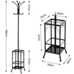 EONLION Black Metal Coat Tree Stand with Hooks & Umbrella Holder - thumbnail 2